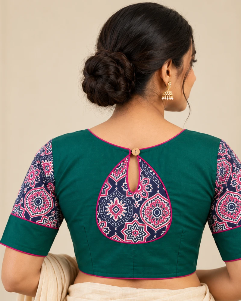 Emerald Green Mandala Cutout Embroidered Designer Blouse Thumbnail