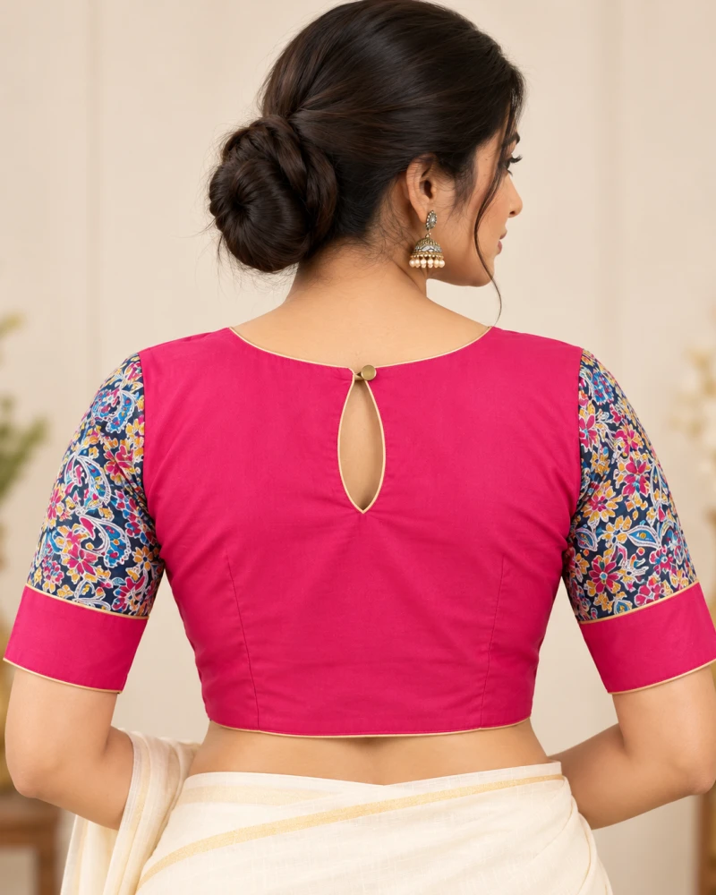 Fuchsia Pink Keyhole Back Festive Designer Blouse Thumbnail