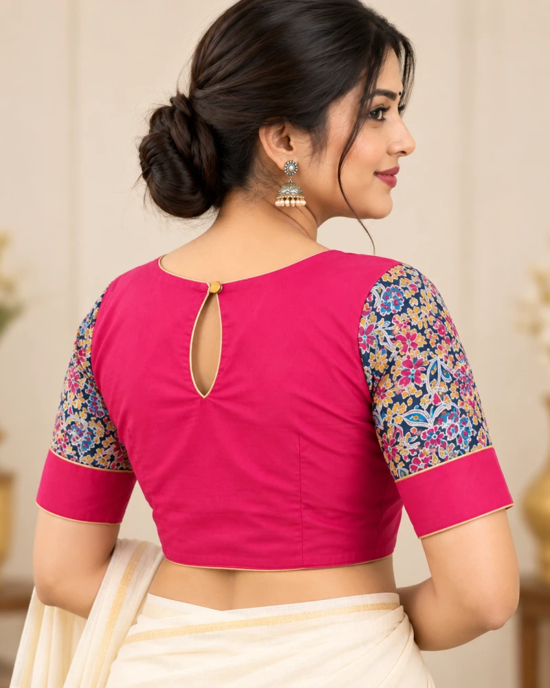 Fuchsia Pink Keyhole Back Festive Designer Blouse Thumbnail