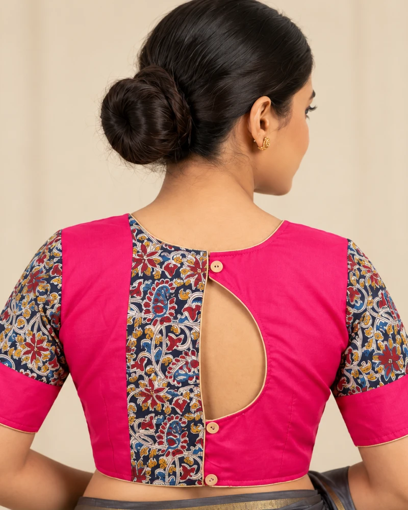 Vibrant Fuchsia Printed Sleeve Contemporary Saree Blouse Thumbnail