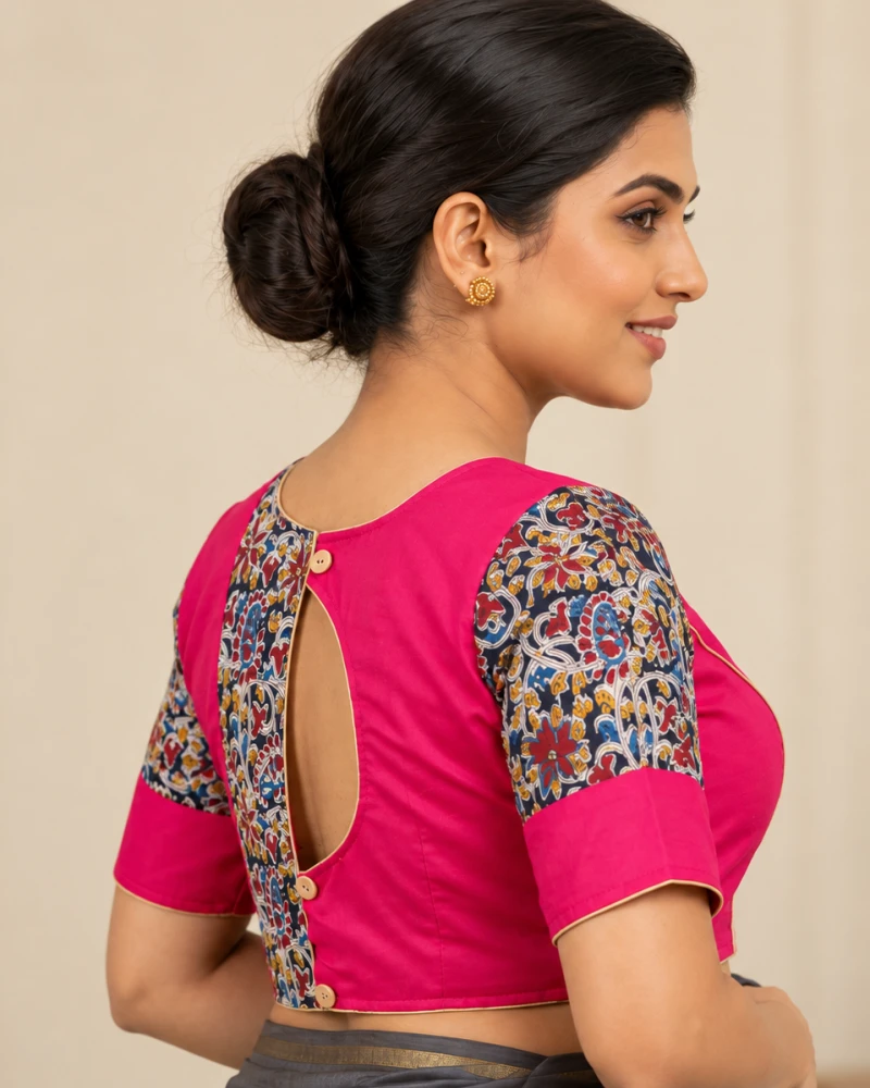 Vibrant Fuchsia Printed Sleeve Contemporary Saree Blouse Thumbnail