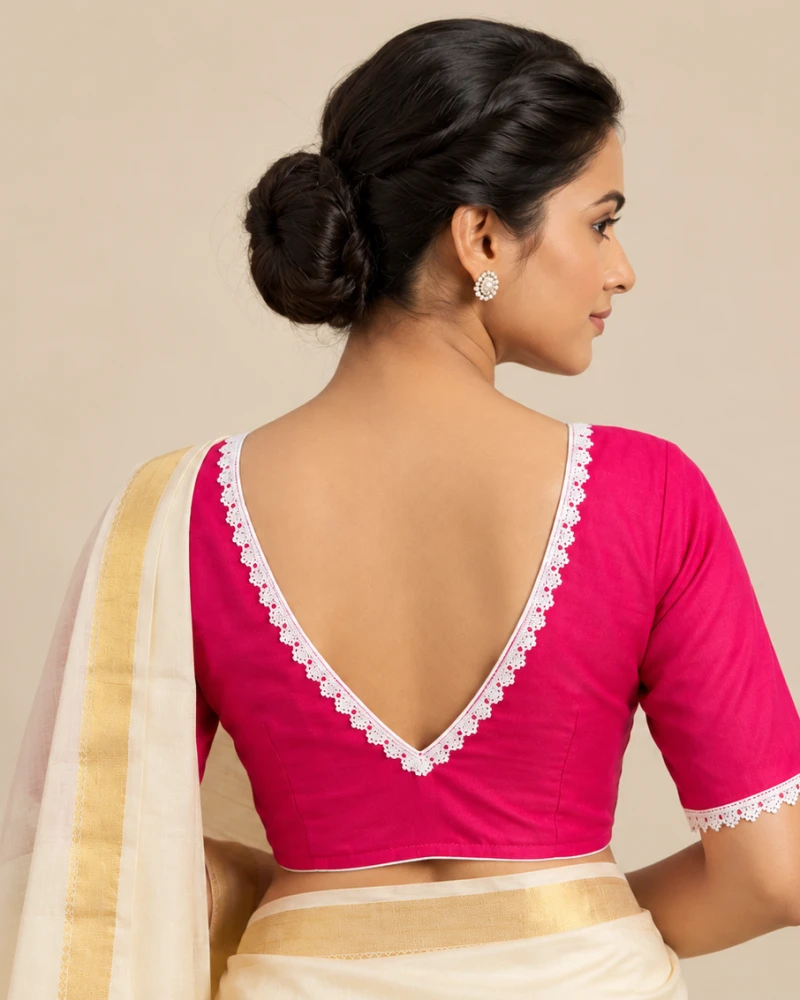 Blush Pink French Lace Trimmed Elegant Blouse Thumbnail