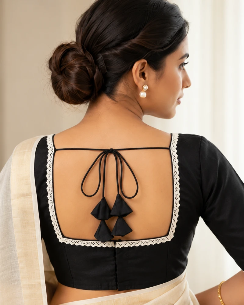 Noir Black Gold Piping Aristocratic Saree Blouse Thumbnail