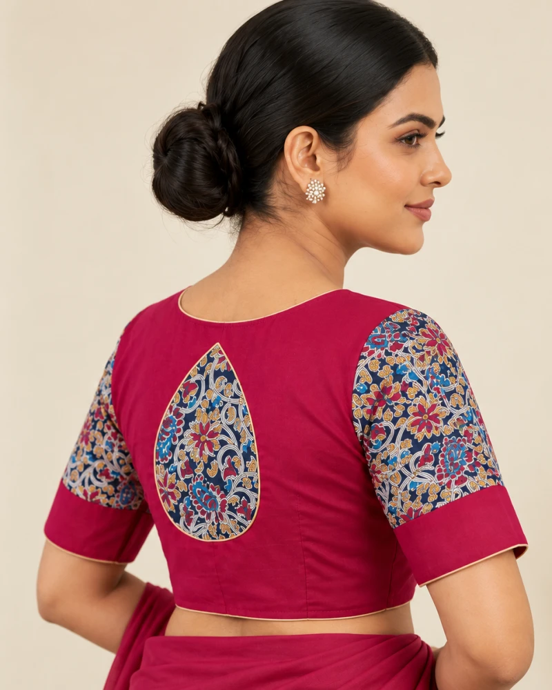 Rich Magenta Handloom Temple Border Saree Blouse Thumbnail
