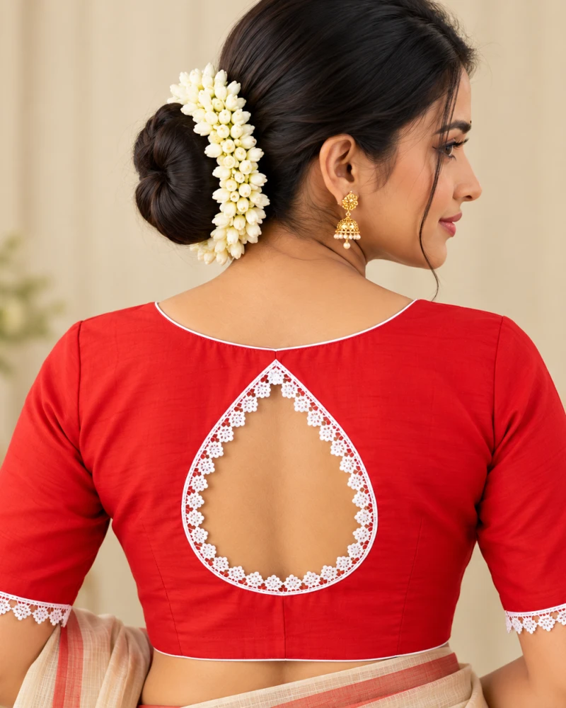 Scarlet Red Zari Border Festive Readymade Blouse Thumbnail