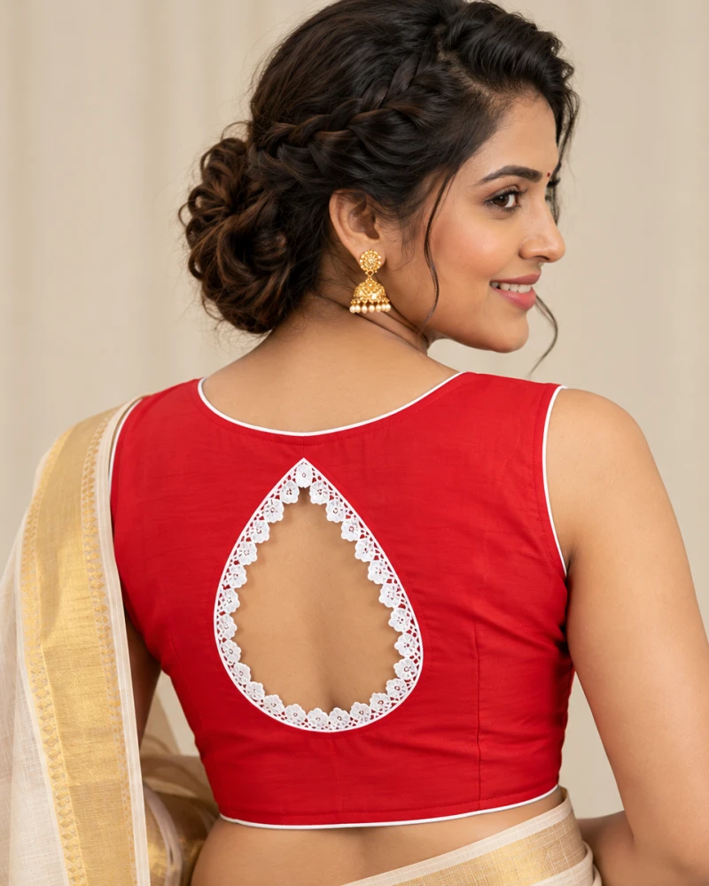 Bridal Crimson Red Traditional Gajra Saree Blouse Thumbnail
