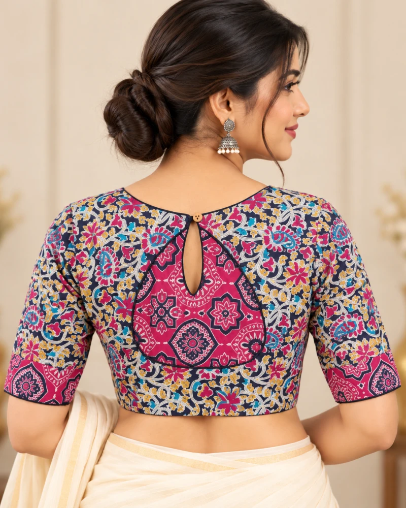 Kalamkari Floral Block Printed Artisan Blouse Thumbnail