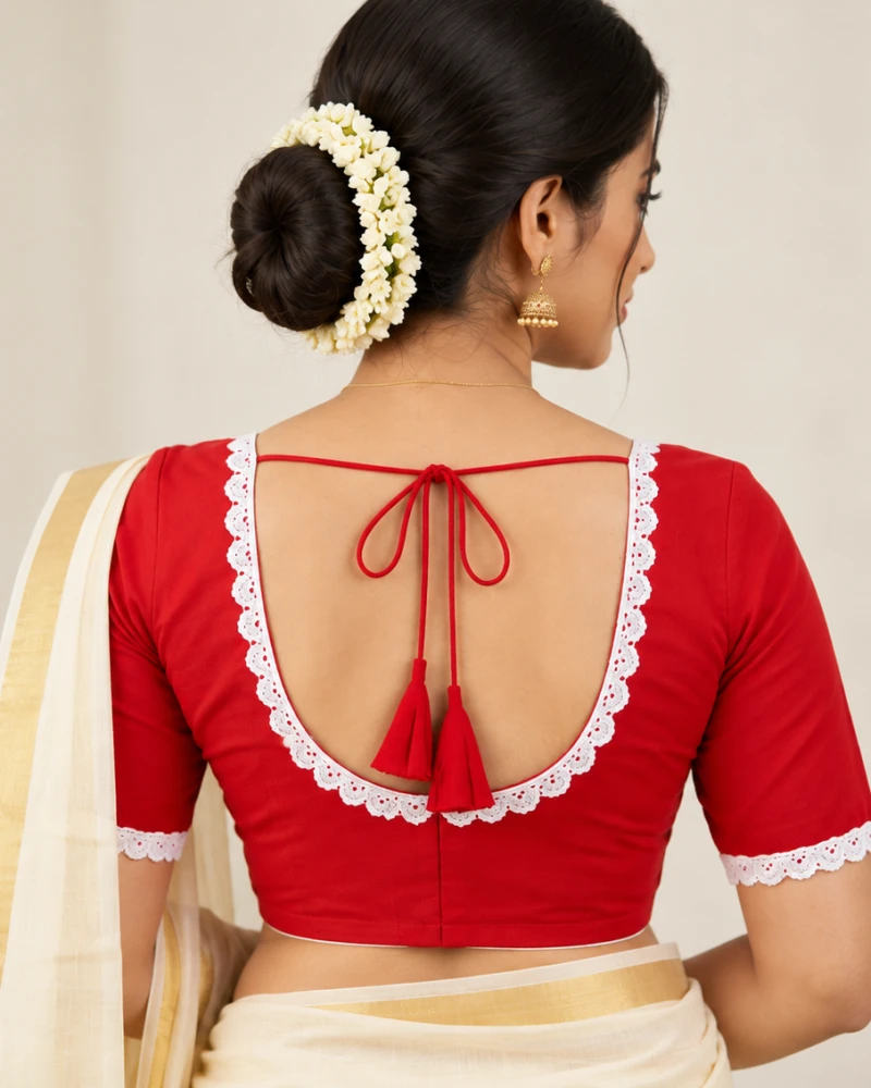 Aesthetic Heritage Weave Backless Tie-Up Saree Blouse Thumbnail