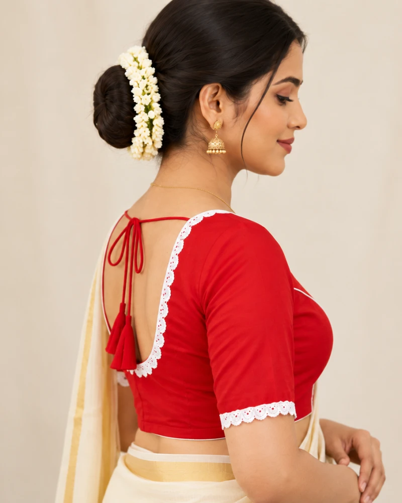 Aesthetic Heritage Weave Backless Tie-Up Saree Blouse Thumbnail